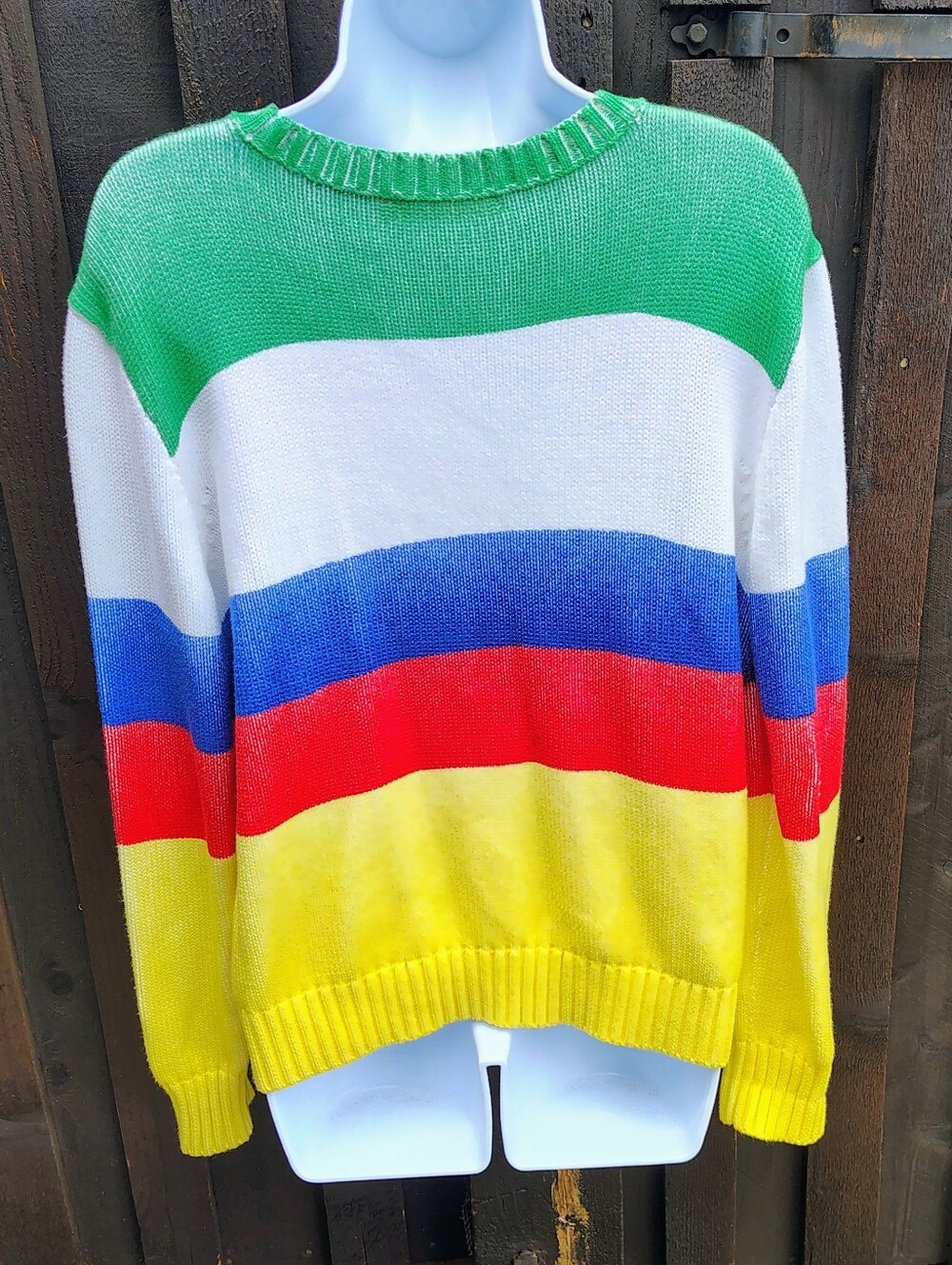 Polo by Ralph Lauren Green White Blue Red Yellow Striped Crewneck Sweater - Picture 5 of 7
